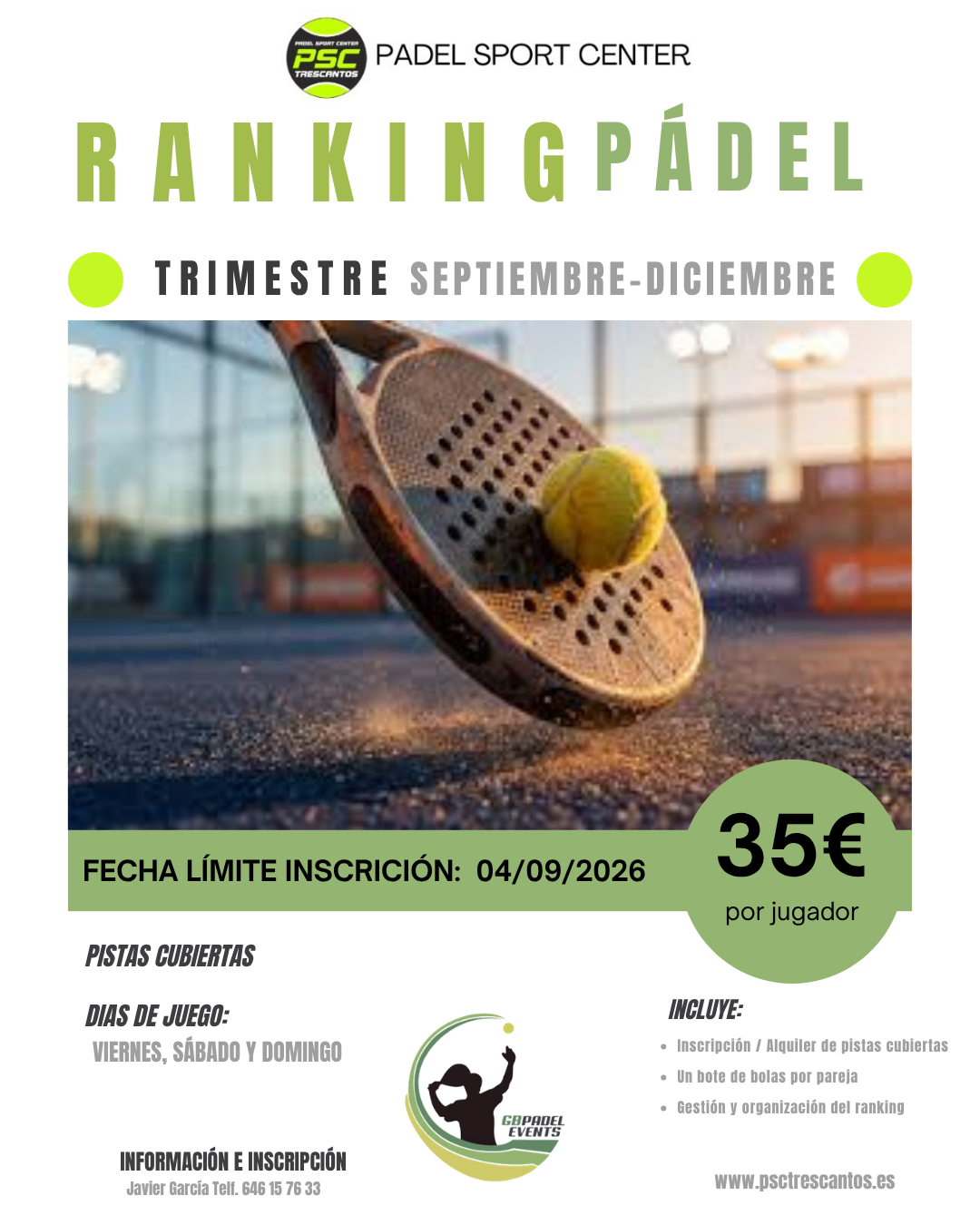 RANKING PÁDEL SEPTIEMBRE-DICIEMBRE